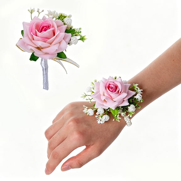 Rose Wrist Corsage and Boutonniere Set, Wedding Prom Floral Accessories