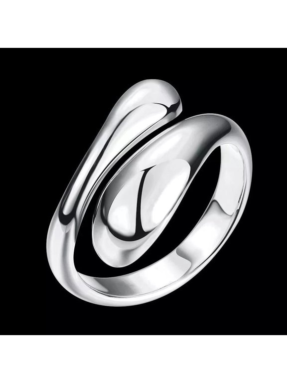 Platinum Plated Ring Women's Adjustable Plain Drop Statement Polished B530
