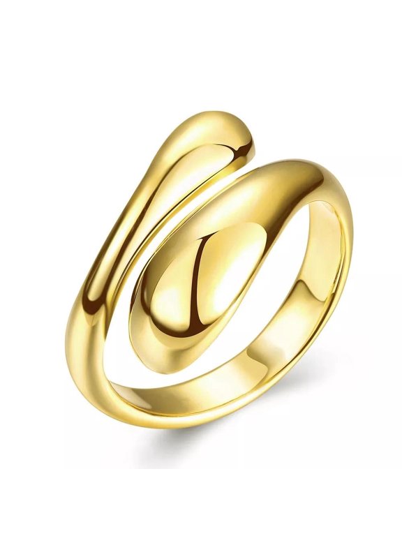 Yellow Gold Plated Ring Women's Adjustable Plain Drop Statement Polished B530