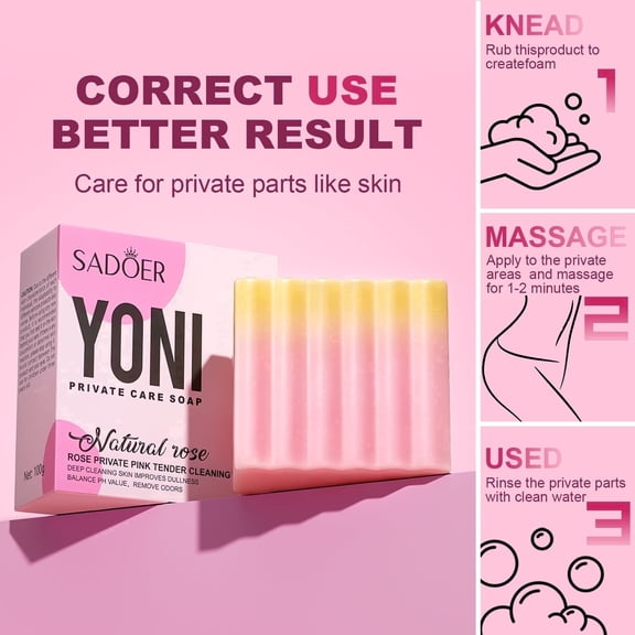 Rose Yoni Soap Bar for Women, PH Balanced Feminine Wash for Intimate Area, Odor Control & Deep Cleansing Body Soap with Foaming Net, 10.5oz