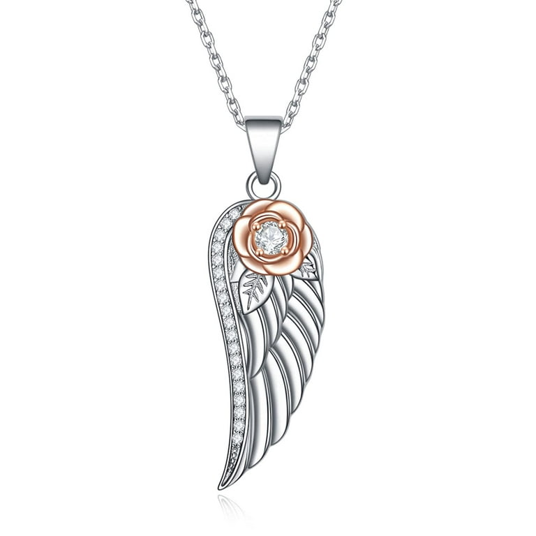 Rose and Angel Wings Necklace Sterling Silver Guardian Angel Wings Pendant Necklace Special Meaning Walmart