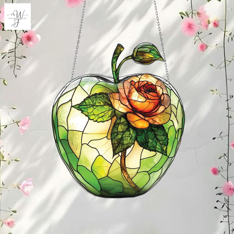 Rose and Apple Acrylic Window Hanging - Unique Decorative Home Decor ...