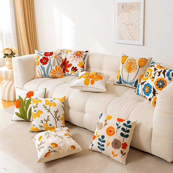 Rose and Daisy Printed Throw Pillow Cover 18x18 inch Cushion Pillow Cover (Fillers Not Included)