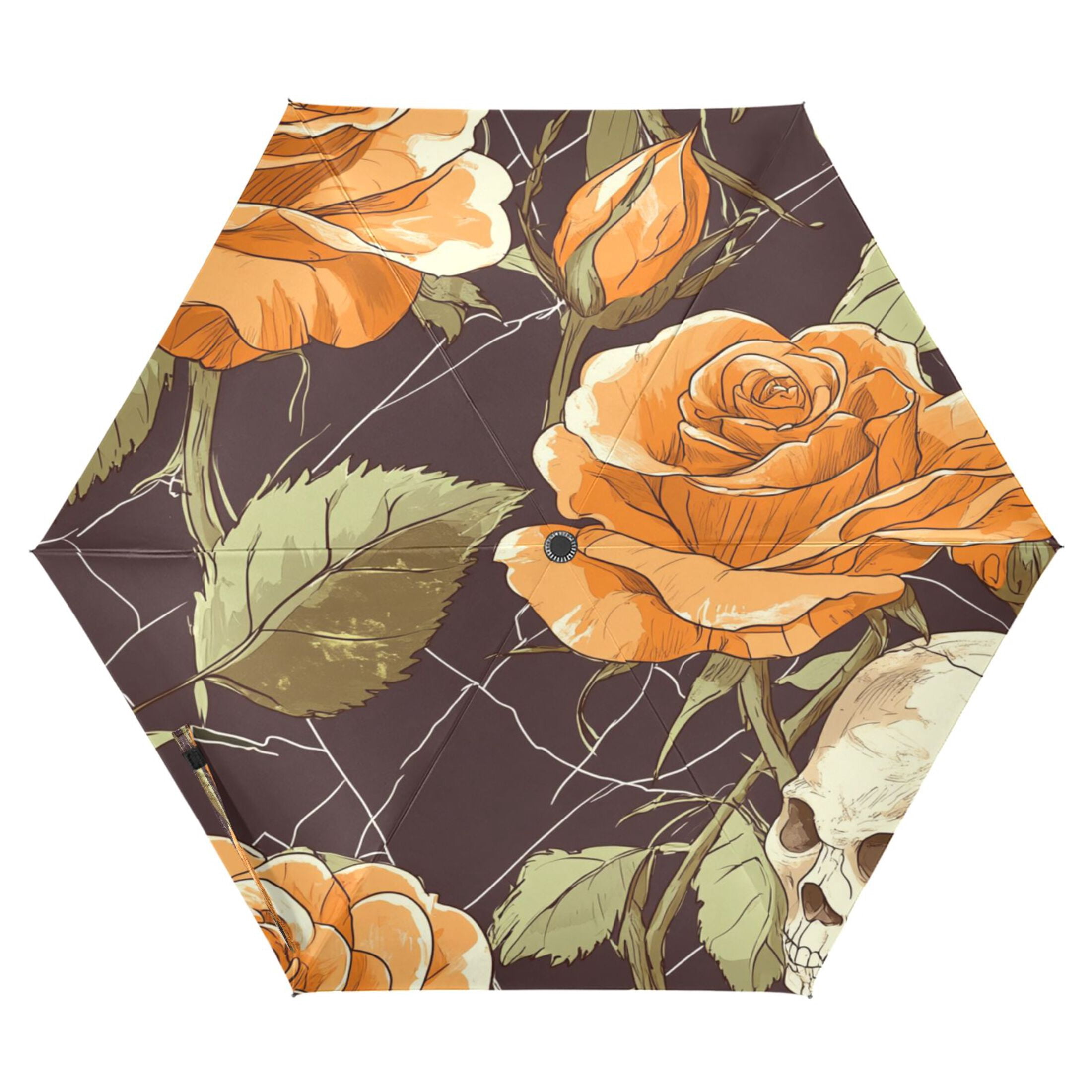 Rose and Skull Folding Umbrella UV50+ Waterproof Sun Protection Auto Open Close Compact Fiberglass Frame