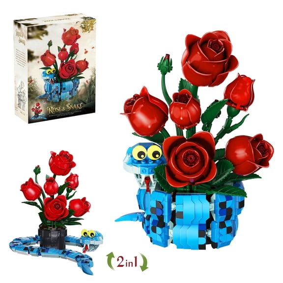 TLOEP 2-in-1 Fantasy Animal & Rose Flower Building Set, 778-piece Block Toy for Adults, Birthday Gift