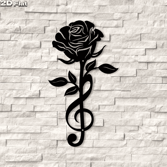 Rose and Treble Clef Metal Wall Decor, Elegant Music Art for Living Room Bedroom