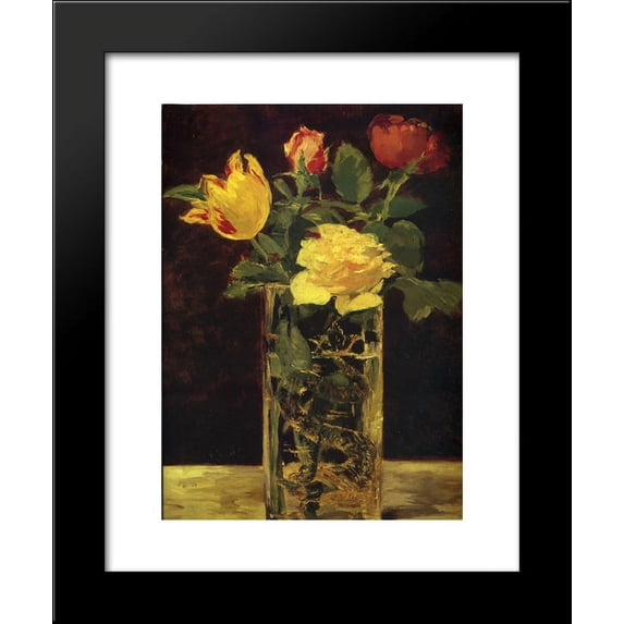 Rose and tulip 20x24 Framed Art Print by Manet, Edouard