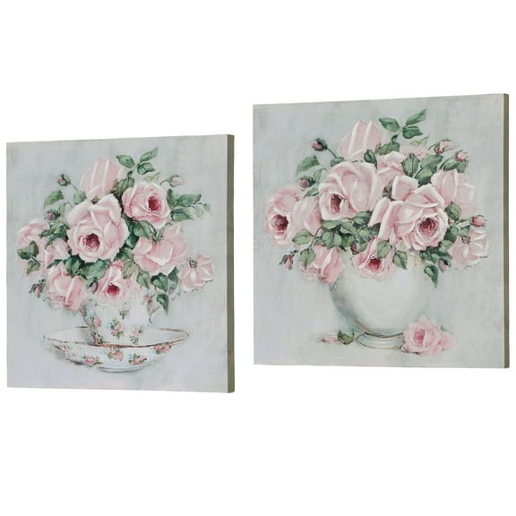 Rose d Amour Floral Canvas Wall Art Pink Set of Two Pink Set of 2