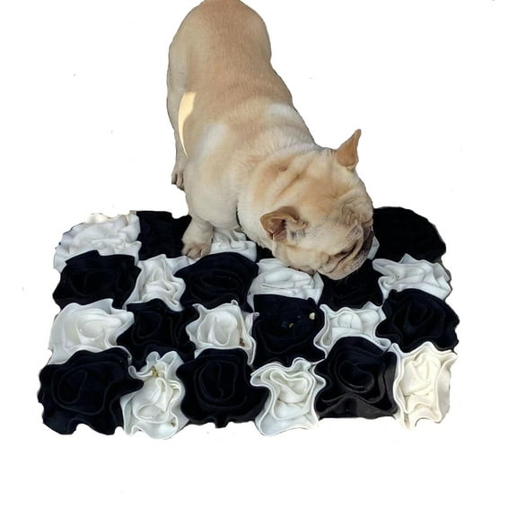 Rose design classical checkerboard black white 45x60 foraging mat for large dogs snuffle mat