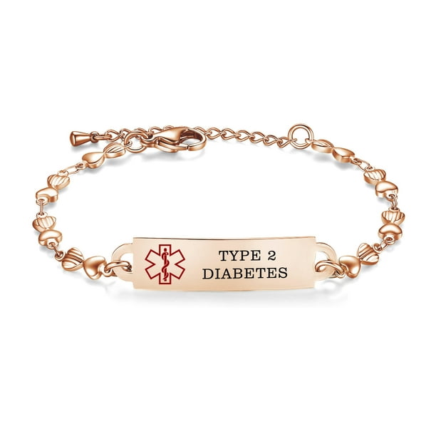 Rose gold Medical Id Bracelets for Women Heart Chain Medical ID