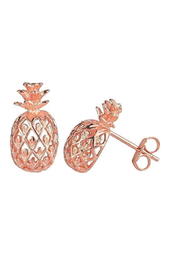 Rose gold plated sterling silver 925 8mm Hawaiian pineapple post stud earrings