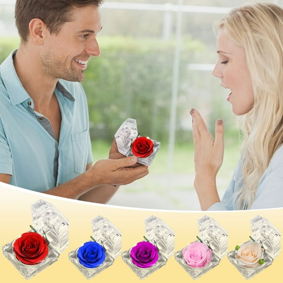 Rose in Acrylic Crystal Ring Box, Handmade Real Preserved Fresh Flower Eternity Rose Romantic Gift for Her Mother's Day Surprise Mom Wife