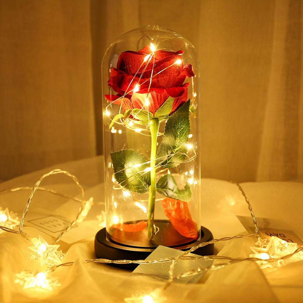 Rose in Glass Dome, Preserved Flower Eternal Flower, Artificial Flowers