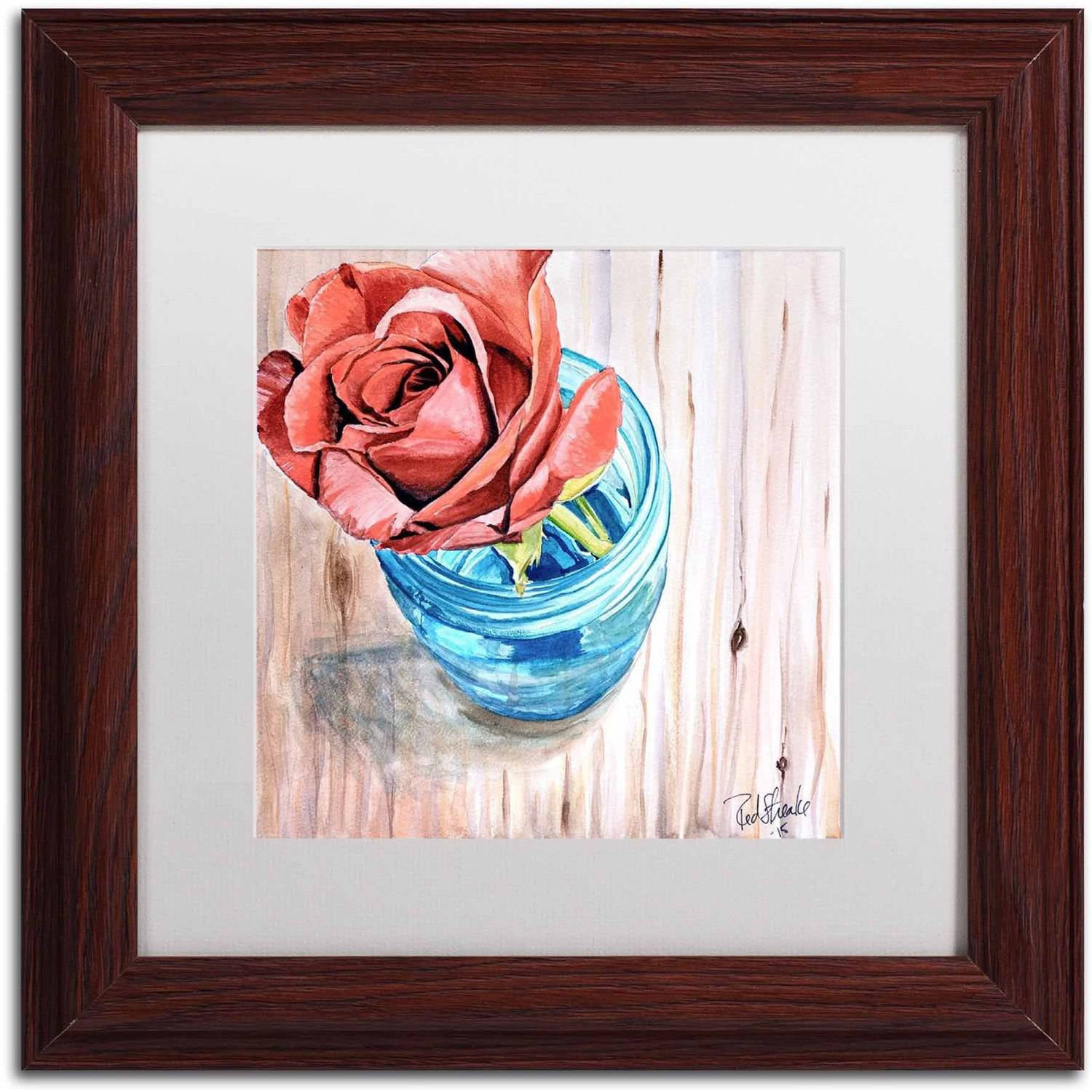 "Rose in Jar" Canvas Art by Jennifer Redstreake White Matte, Wood Frame