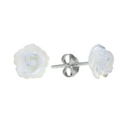 AERAVIDA Rose of Innocence Carved White Mother of Pearl .925 Silver Earrings-8mm