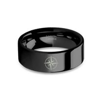 Rose of the Winds Compass Engraved Black Tungsten Carbide Ring, 8mm, Size 15