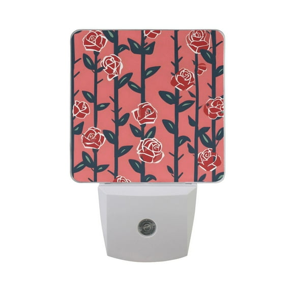 Rose on Stems Night Light 2 Pack LED Nightlight Plug into Wall Dusk to Dawn Sensor Soft White