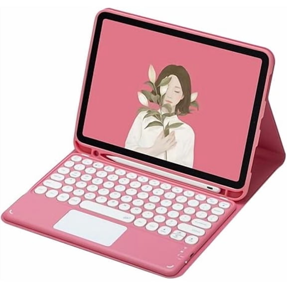 Rose red 9.7" iPad Keyboard Case with Touchpad & Pencil Holder For iPad 5/6 Gen, Air 1/2, Pro 9.7