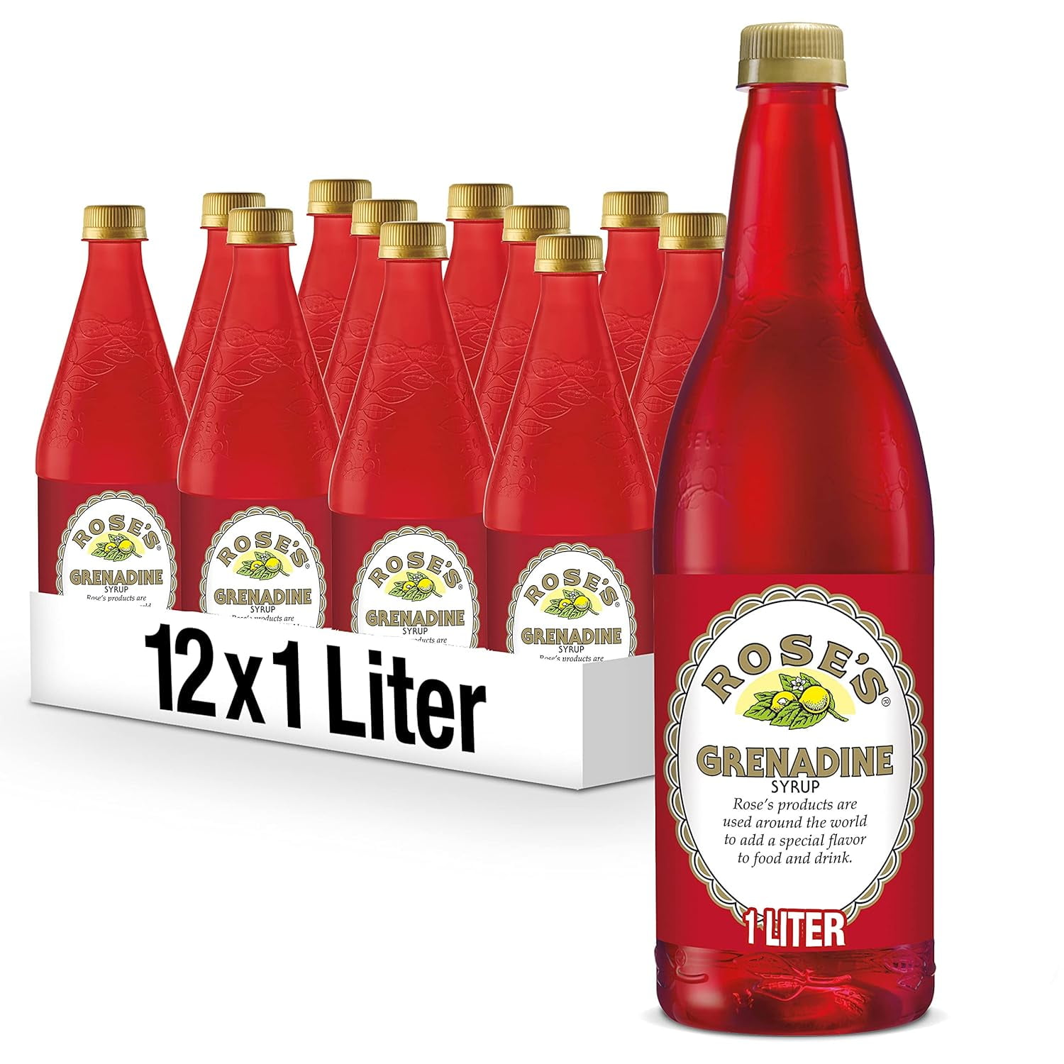 Rose's Grenadine, 1 L bottle (Pack of 12), Made with Pomegranate