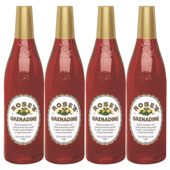 Roses Grenadine Syrup 4 Pack 1 Liter Bottle, | Perfect for Cocktails, Beverages, and Mixers