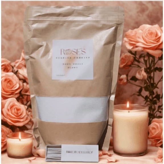 Rose's White Pearled Candles:  26oz of Unscented Plant Based Sand Wax Candles w/ 40 Cotton Wicks