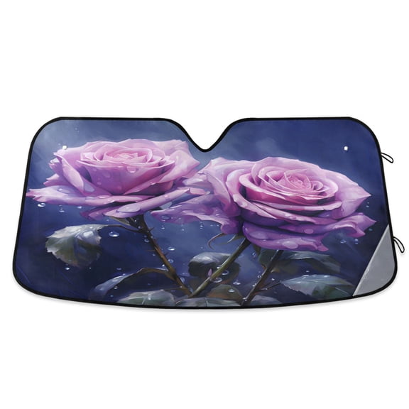 Rose with Dewdrops Car Windshield Sun Shade Foldable Car Front Window Visor Heat and UV Protection 53x23.5