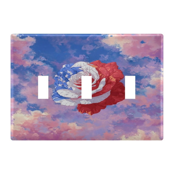 Rose with Flag Pattern Decorative Light Switch Plates Switch Cover Decorative Wall Plates Ideal for Living Room Kitchen Bedroom and Study
