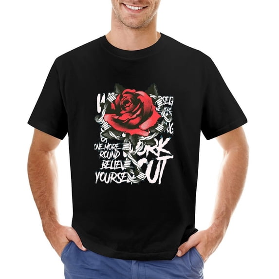 Rose with Metal Thorns Vintage T-shirt Mens Cotton Classic Crewneck Short Sleeve Tees Unisex Black S
