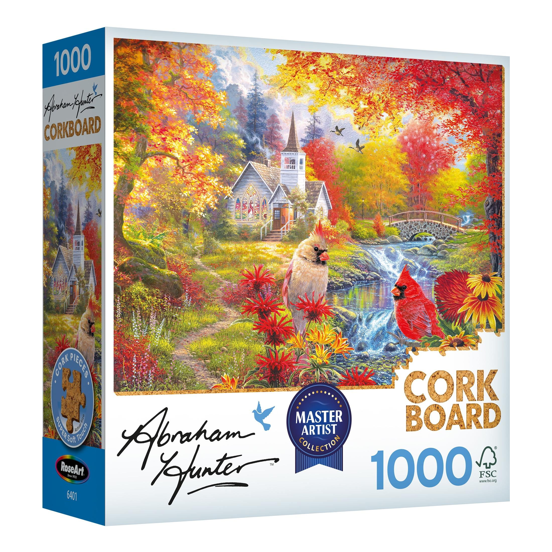 RoseArt Abraham Hunter 1000-Piece Secluded Church In Fall Cork Adult Interlocking Jigsaw Puzzle
