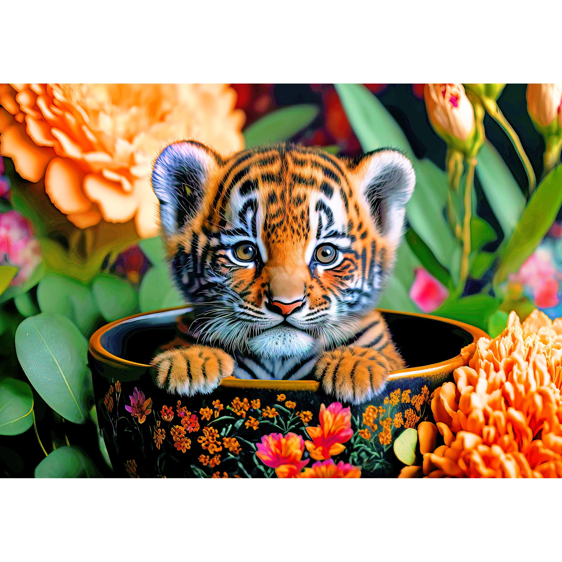 RoseArt Colorluxe 300 Piece Teacup Baby Tiger Adult Interlocking Jigsaw Puzzle