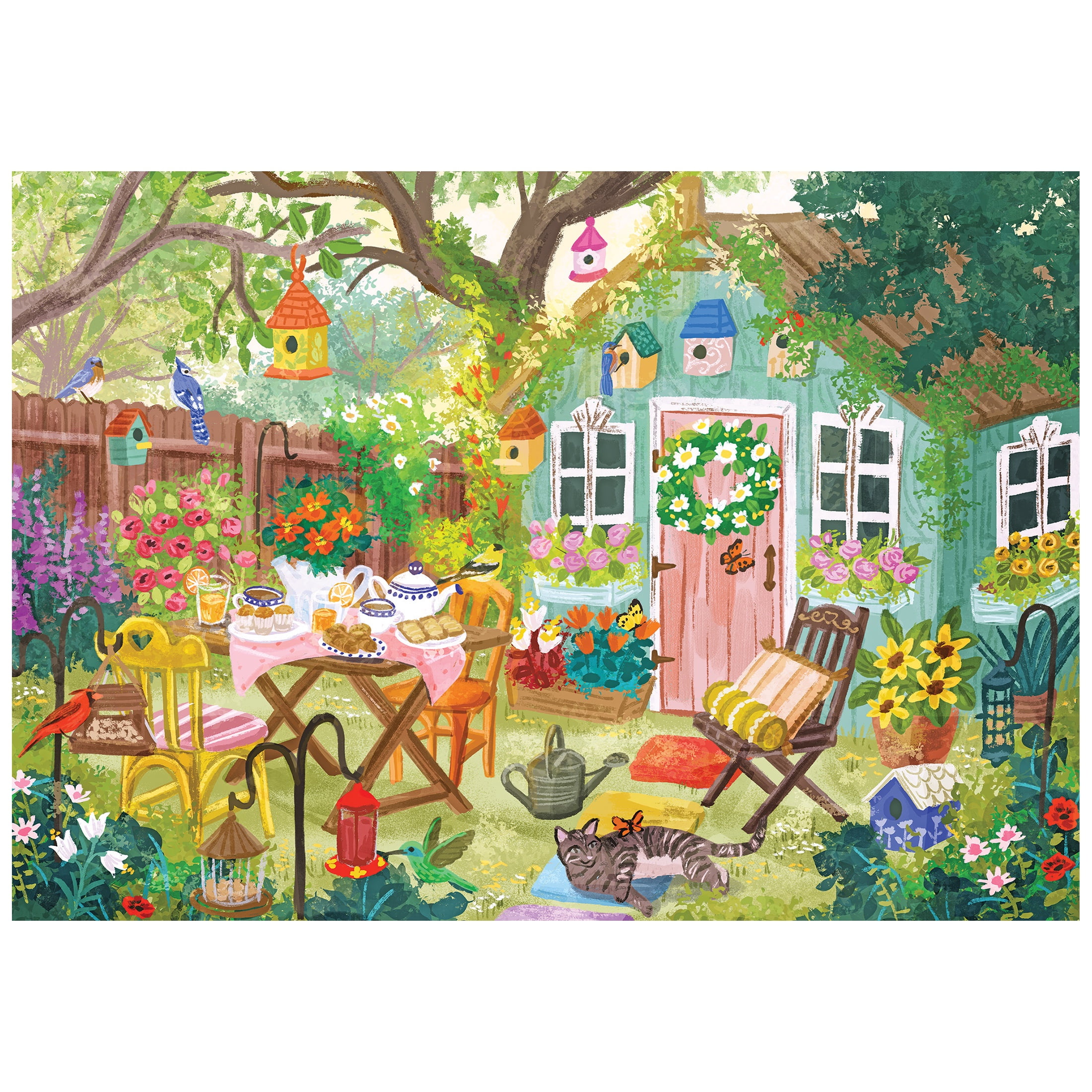 RoseArt Colorluxe 500-Garden Birdhouse Adult Interlocking Puzzle