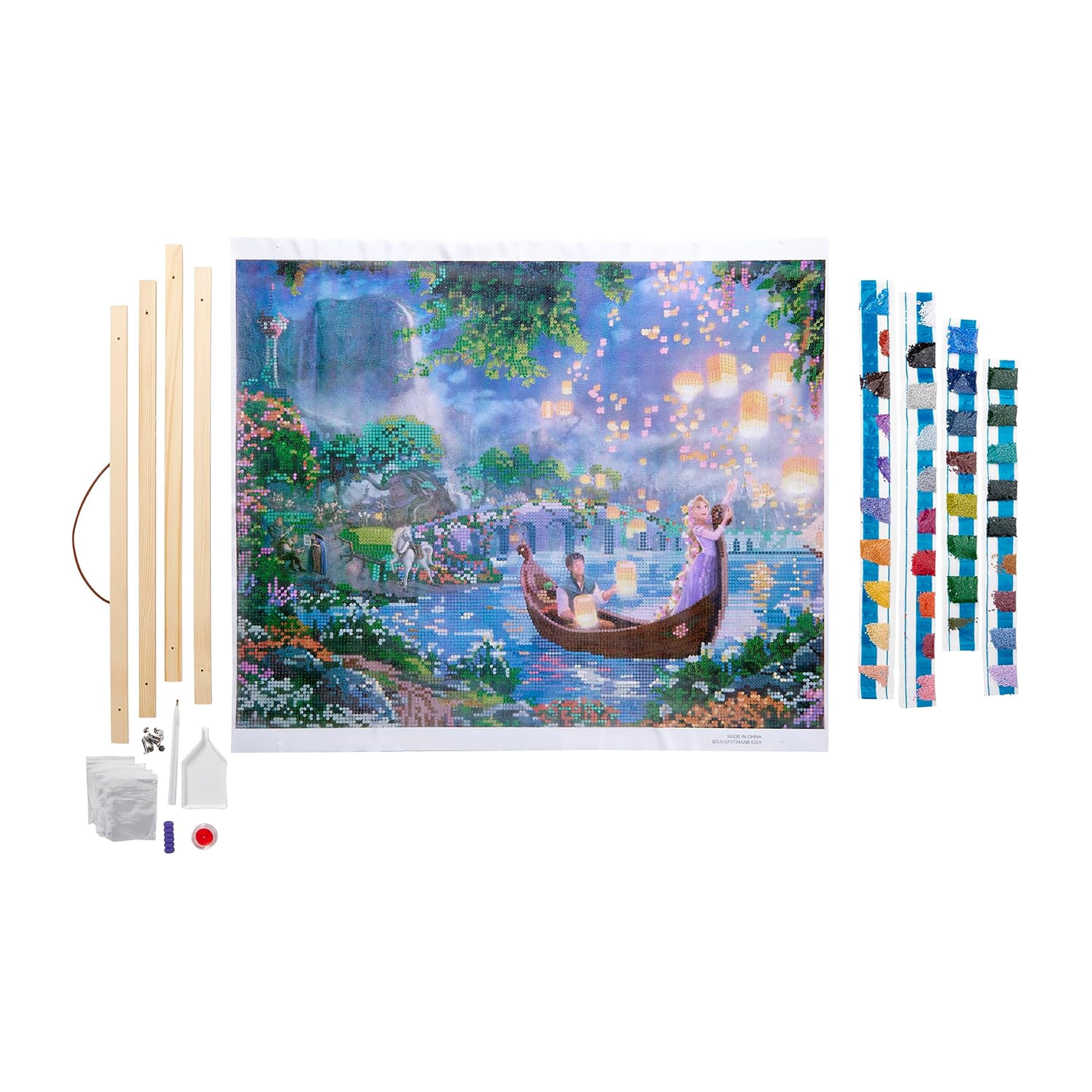 RoseArt: Disney Dreams: Diamond Art Jewel By Number - Tangled Rapunzel Lantern Scene - DIY 20 x 16" Gem Craft Kit, Thomas Kinkade, Display Hanger