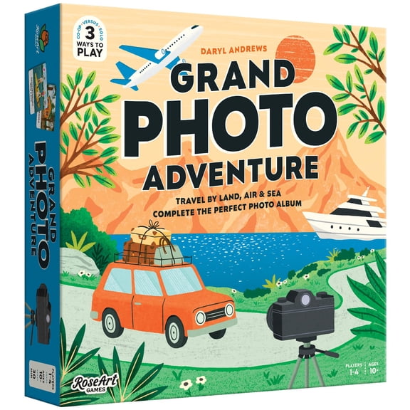 RoseArt: Grand Photo Adventure - Light Strategy Board Game, Travel by Land-Air-Sea, Collect Photos From 5 Categories, Family & Kids 10+, 1-4 Players