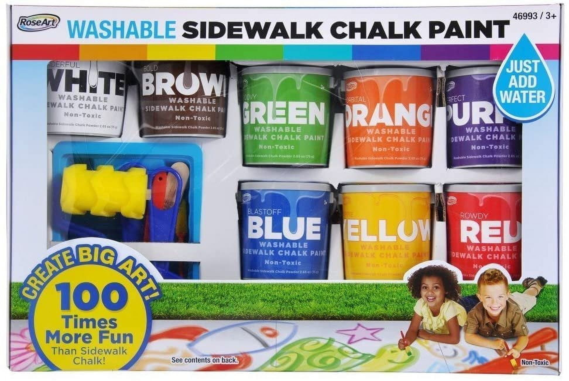 RoseArt Washable Sidewalk Chalk Paint, Big Super Set with 8 Colors & 2 Foam Brushes