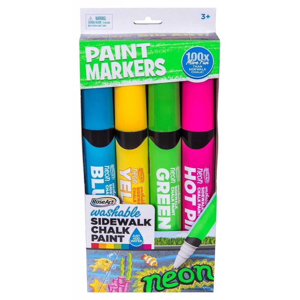 RoseArt Washable Sidewalk Chalk Paint Neon Jumbo Markers, Count