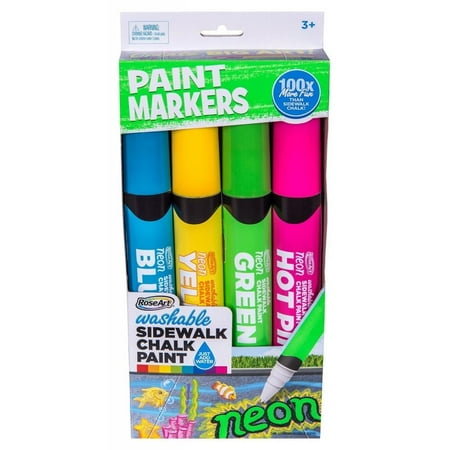 RoseArt Washable Sidewalk Chalk Paint Neon Jumbo Markers, 4 Count