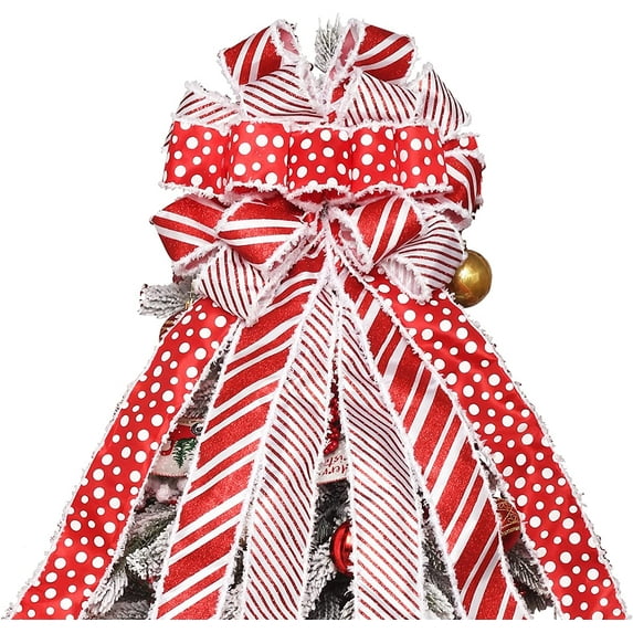RoseCraft Christmas Tree Topper Bow, 52 X 13 Inch Artificial Xmas Tree Topper Decorations, for Home Wedding Birthday Indoor/Outdoor Thanksgiving Christmas Party Decor - Red.