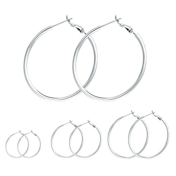 RoseJeopal Sterling Silver Hoop Earrings, 4 Pairs, 30/40/50/60MM, 14K White Gold Plated