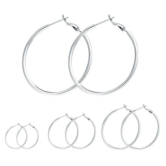RoseJeopal Sterling Silver Hoop Earrings, 4 Pairs, 30/40/50/60MM, 14K White Gold Plated