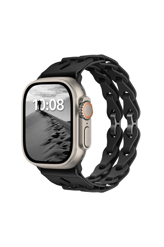 Double Chain Link Silicone Strap for Apple Watch Ultra2 & Series 3-9 SE, 40/41/42/44/45/49mm Watch Bracelet