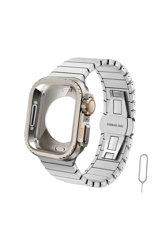 Metal Case with Stainless Steel Band for Apple Watch Ultra 2 49mm 46mm 45mm 44mm Series 10 9 8 7 6 SE Protective Shell Kit