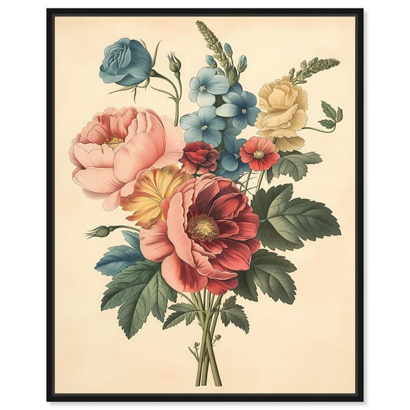 Roseate Elegance Canvas Vintage Botanicals by Art Remedy, Black Frame, 16" x 20"