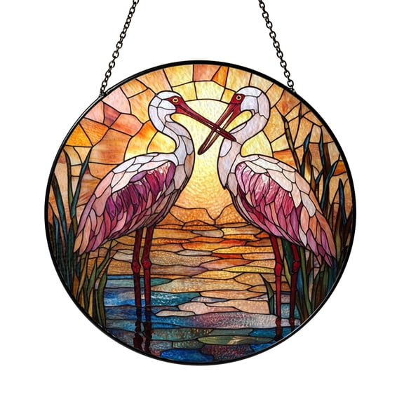 Roseate Spoonbill Stained Glass Suncatcher – Coastal Bird Window Art