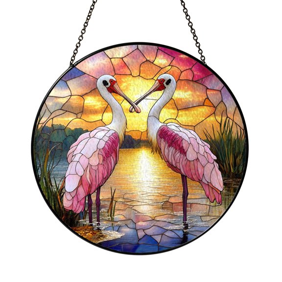 Roseate Spoonbill Stained Glass Suncatcher – Sunset Bird Window Decor