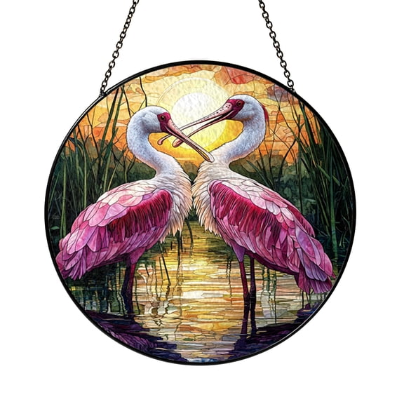 Roseate Spoonbill Sunset Suncatcher, Coastal Bird Window Decor, Nature Art Gift