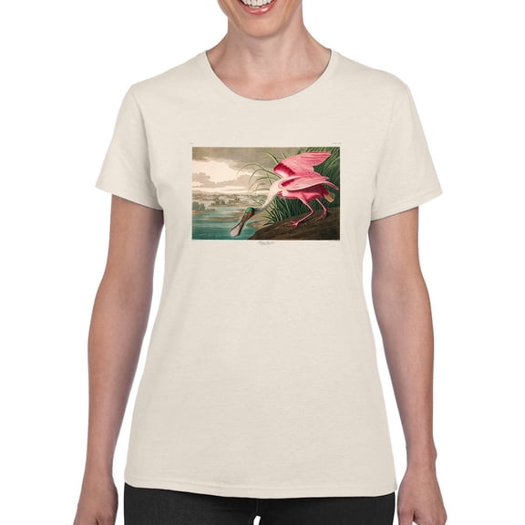 Roseate Spoonbill. T-Shirt Women -John James Audubon Designs, Female 3X-Large