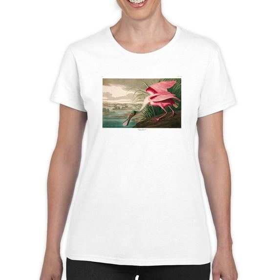 Roseate Spoonbill. T-Shirt Women -John James Audubon Designs, Female 4X-Large