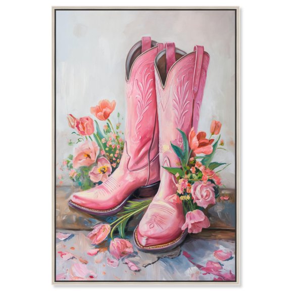 Roseate Stiletto Canvas Pink Pop Wall Art by Art Remedy, Silver Frame, 36" x 54"