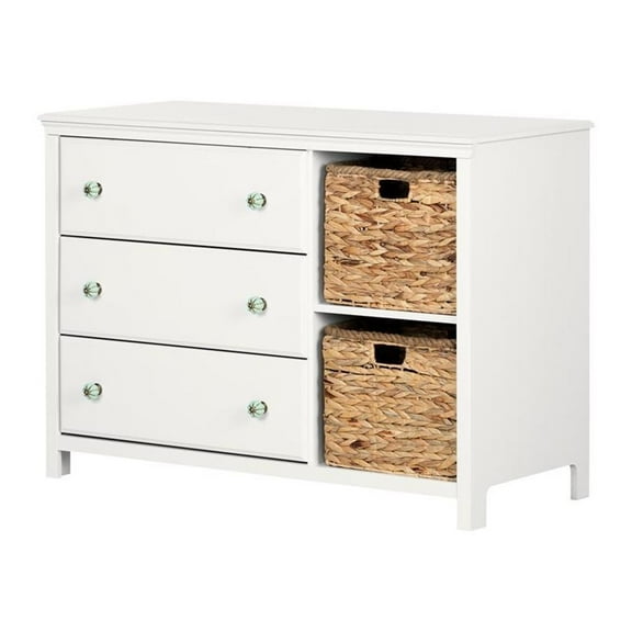 Rosebery Kids 3-Drawer Coastal Engineered Wood Dresser with Baskets in White