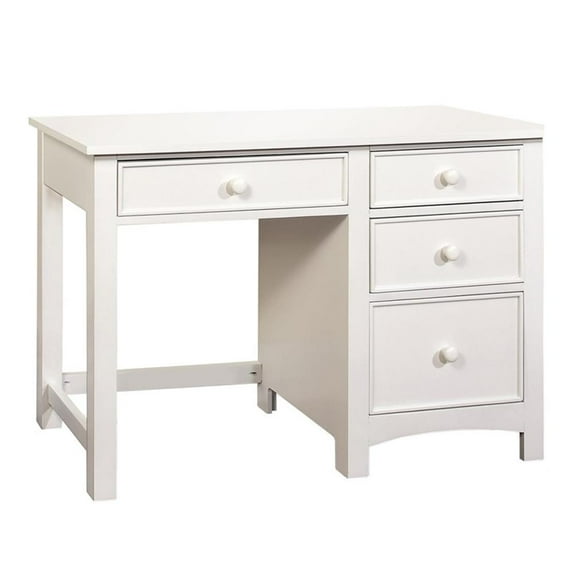 4-Drawer Transitional Solid Wood Desk in White